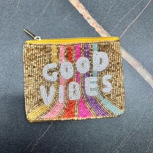 Gold Multicolor Beaded Pouch Bag with Vibrant Design